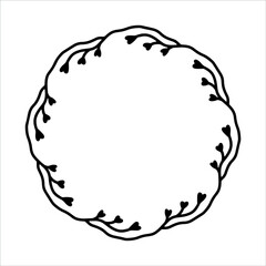 Vector hand drawn frame with hearts isolated on white background. Silhouette wreath of hearts. Doodle style frames for monograms, Valentine's Day greeting cards, invitations, logos.