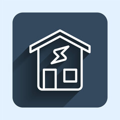 White line Smart home icon isolated with long shadow background. Remote control. Blue square button. Vector