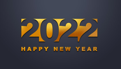 Naklejka na ściany i meble 2022 Happy New Year in golden design, Holiday greeting card design