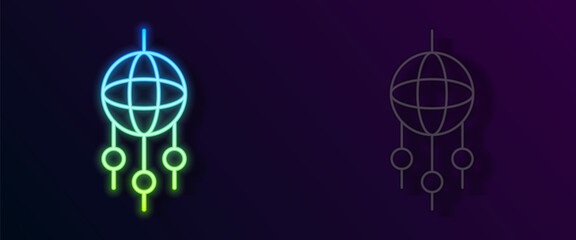 Glowing neon line Dream catcher with feathers icon isolated on black background. Vector