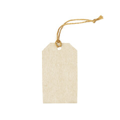 brown card tag with twine isolated on white