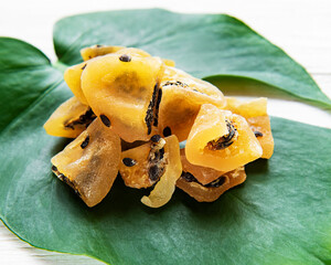 Slices of dried passion fruits