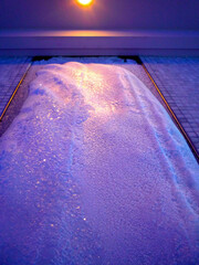 Close up detail abstract view of spa wellness ice room sauna interiors onboard modern luxury design...