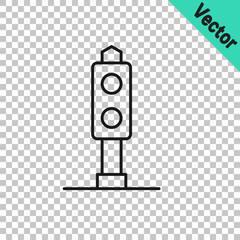 Black line Train traffic light icon isolated on transparent background. Traffic lights for the railway to regulate the movement of trains. Vector