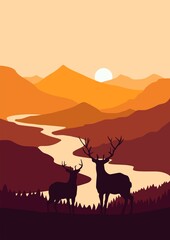 savanna landscape with deer