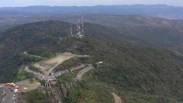 Aerial: Cristo Rey, mountain, Silao Guanajuato, drone view