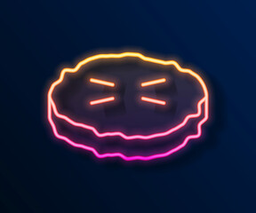 Glowing neon line Homemade pie icon isolated on black background. Vector