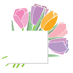 Tulip flower bouquet sketch drawing vector greeting card in pastel color