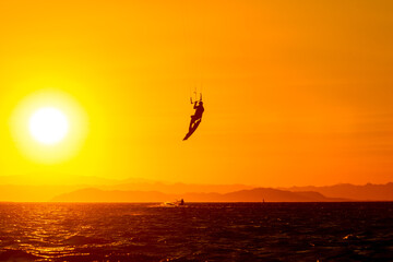 Sunset kiteboarding