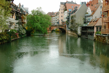 the city of Nurnberg, Germany, the center of the old river Pegnitz