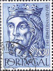 Portugal - circa 1955: a postage stamp from Portugal, showing a portrait of Fernando (1345-1383) King of Portugal of the 1st Dynasty