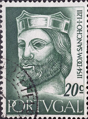 Portugal - circa 1955: a postage stamp from Portugal, showing a portrait of Sanco I (1154-1211) King of Portugal of the 1st Dynasty