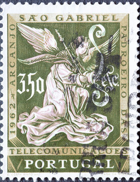 Portugal - circa 1962: a postage stamp from Portugal, showing a painting by Archangel Gabriel