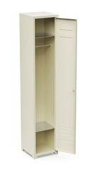 Empty metal locker cabinet on white background