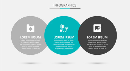 Set Blood pressure, Medical health record folder and Dental clinic location. Business infographic template. Vector