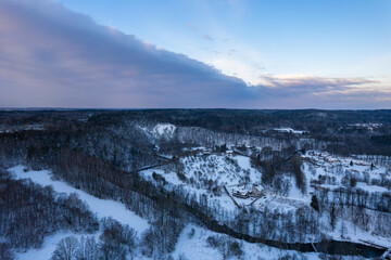 Aerial winter day view of Pavilnys regional park, Vilnius, Lithuania
