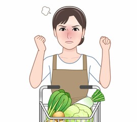 スーパーのカートを押す女性