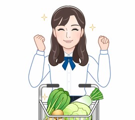 スーパーのカートを押す女性