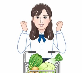 スーパーのカートを押す女性