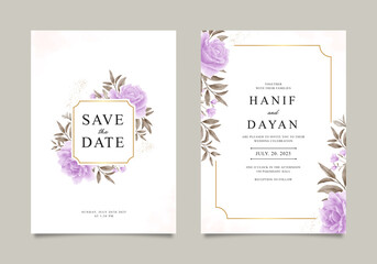 beautiful wedding invitation with purple rose watercolor decoration