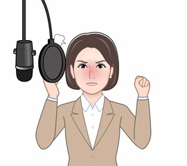 ナレーションを録音する女性