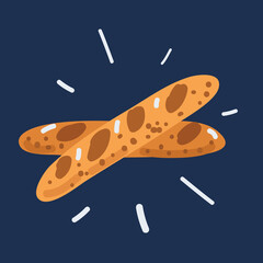 Vector cartoon illustration of Crispy italian bagette