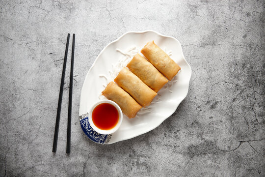 Spring roll dish on table
