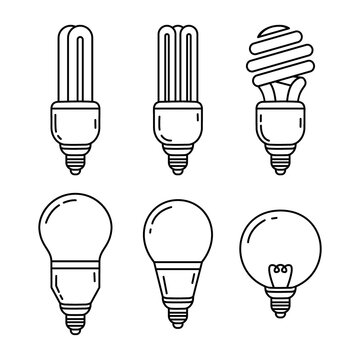 Light Bulb Doodle Illustration Collection, Simple Line Art Lamp Vector Design With Cartoon Style, Suitable for Kids Coloring Book