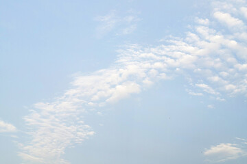 Gently blue sky with feather clouds and seagulls at dawn.