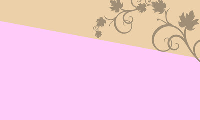 peach background with brown slanted squares and leaves on top