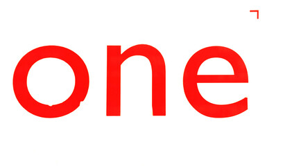 just the three letters spelling  ONE red on white