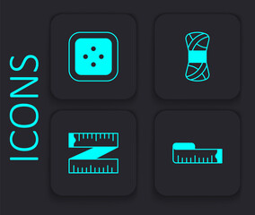 Set Tape measure, Sewing button for clothes, Yarn and icon. Black square button. Vector