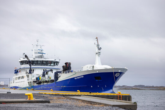 MS &laquo;Ro Master&raquo; is a  wellboat- Well capacity: 2800 m&sup3;. 2. Filtration and UV. 380 tonnes live salmon / trout. 1,000, Here Br&oslash;nn&oslash;ysund port,Helgeland,Northern Norway,scandinavia,Europe