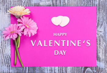 Valentines day holiday card with gerbera