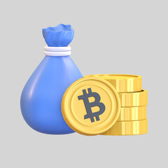 sack of bitcoin asset icon cryptocurrency symbol 3d render illustration