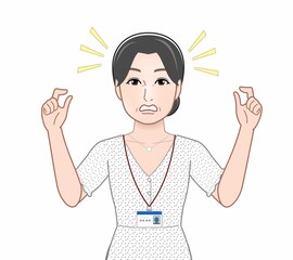 ネームプレートを着けた女性