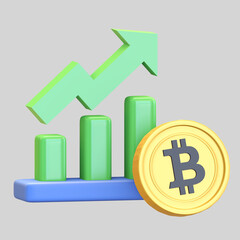bitcoin chart bullish icon up high price cryptocurrency symbol 3d render illustration