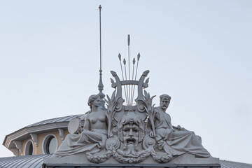 Marble sculptures at the roof of Ciniselli Circus in Saint Petersburg, Russia