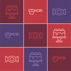 Set line Cake, Candy and Coffee filter holder icon. Vector