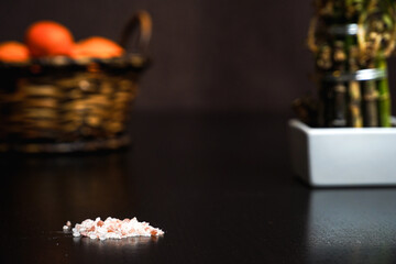 sea ​​salt. lump of sea salt on the table in the kitchen. detail.