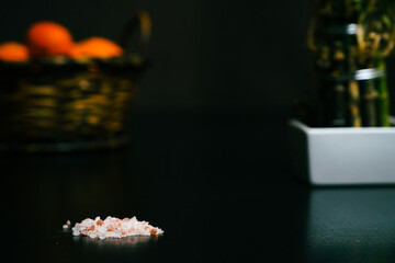 sea ​​salt. lump of sea salt on the table in the kitchen. detail.