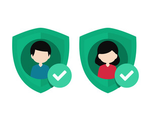 Shield avatar profile with checkmark. Vector illustration