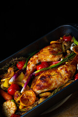 Fototapeta premium fried chicken legs with various vegetables