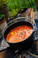 Kettle goulash is prepared over an open fire!