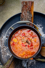 Kettle goulash is prepared over an open fire!