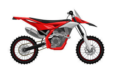 Motocross motorcycle black and red. Flat vector illustration isolated on white background