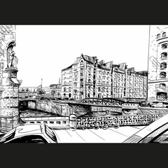 City hand drawn. Street sketch, vector illustration