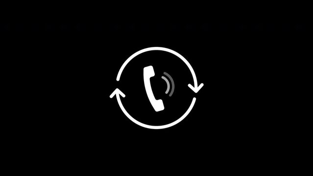 phone and refresh icon animation - alpha matte. 4K Video motion Animation. black and white color.