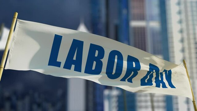 Labor Day transparent flag on bokeh city bg