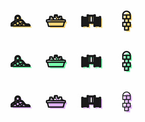 Set line Swedish wall, Slide playground, Sandbox with sand and Hopscotch icon. Vector